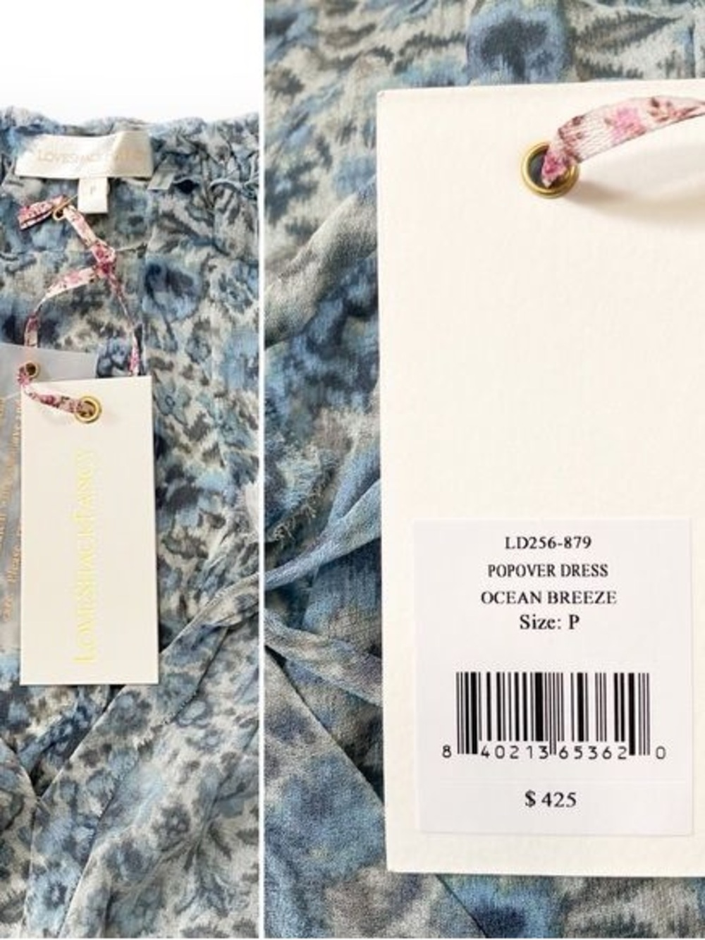 LoveShackFancy Popover‎ Mini Floral Dress in Ocean Breeze  Size P, NWT - Picture 6 of 15